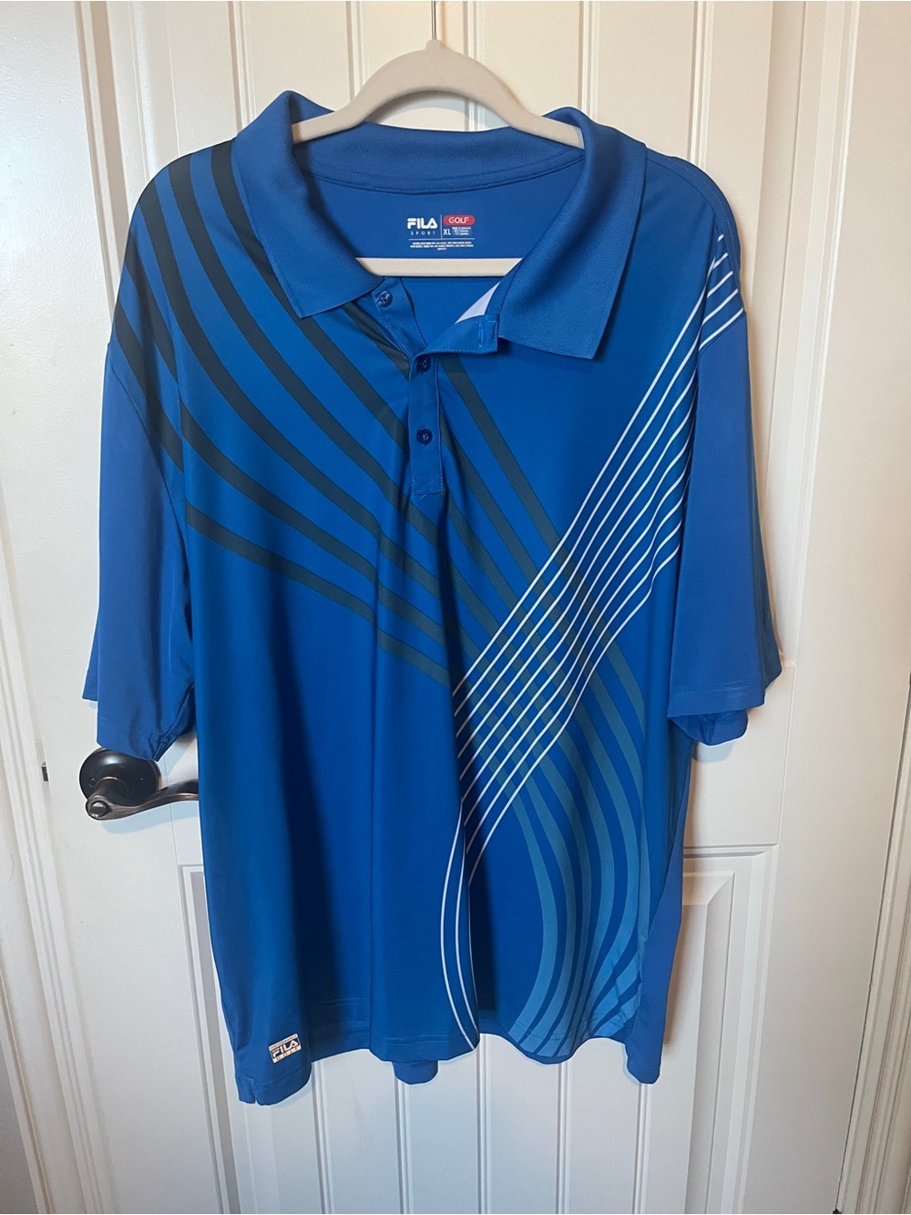 Fila Men’s Golf Royal Blue Polo with Black and White Stripe Design